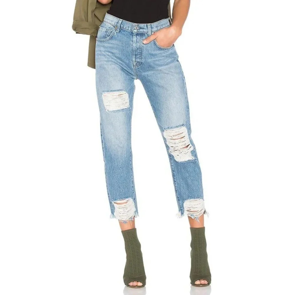 7 For All Mankind High Rise Distressed Blue Jeans